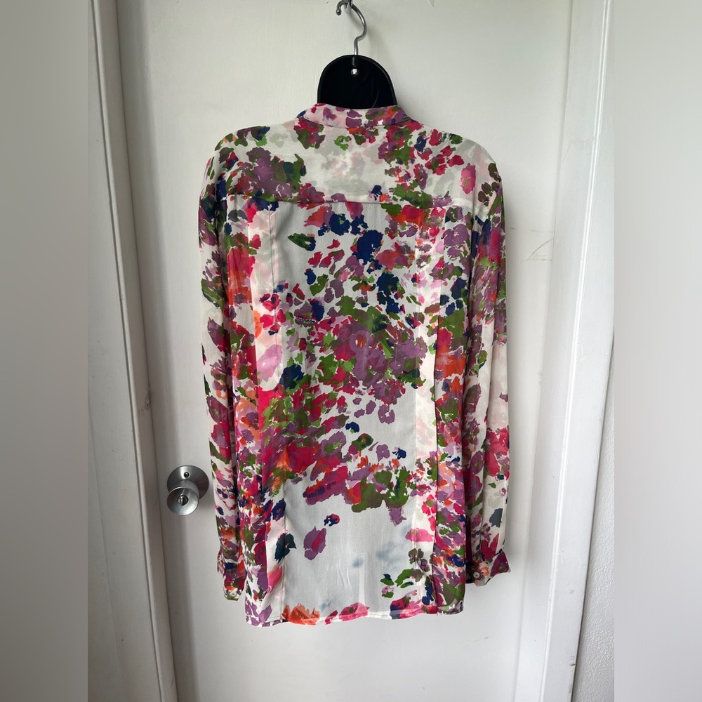 Walter Baker W118 Size L multicolor Floral Sheer Button Up Top Career - Picture 6 of 14